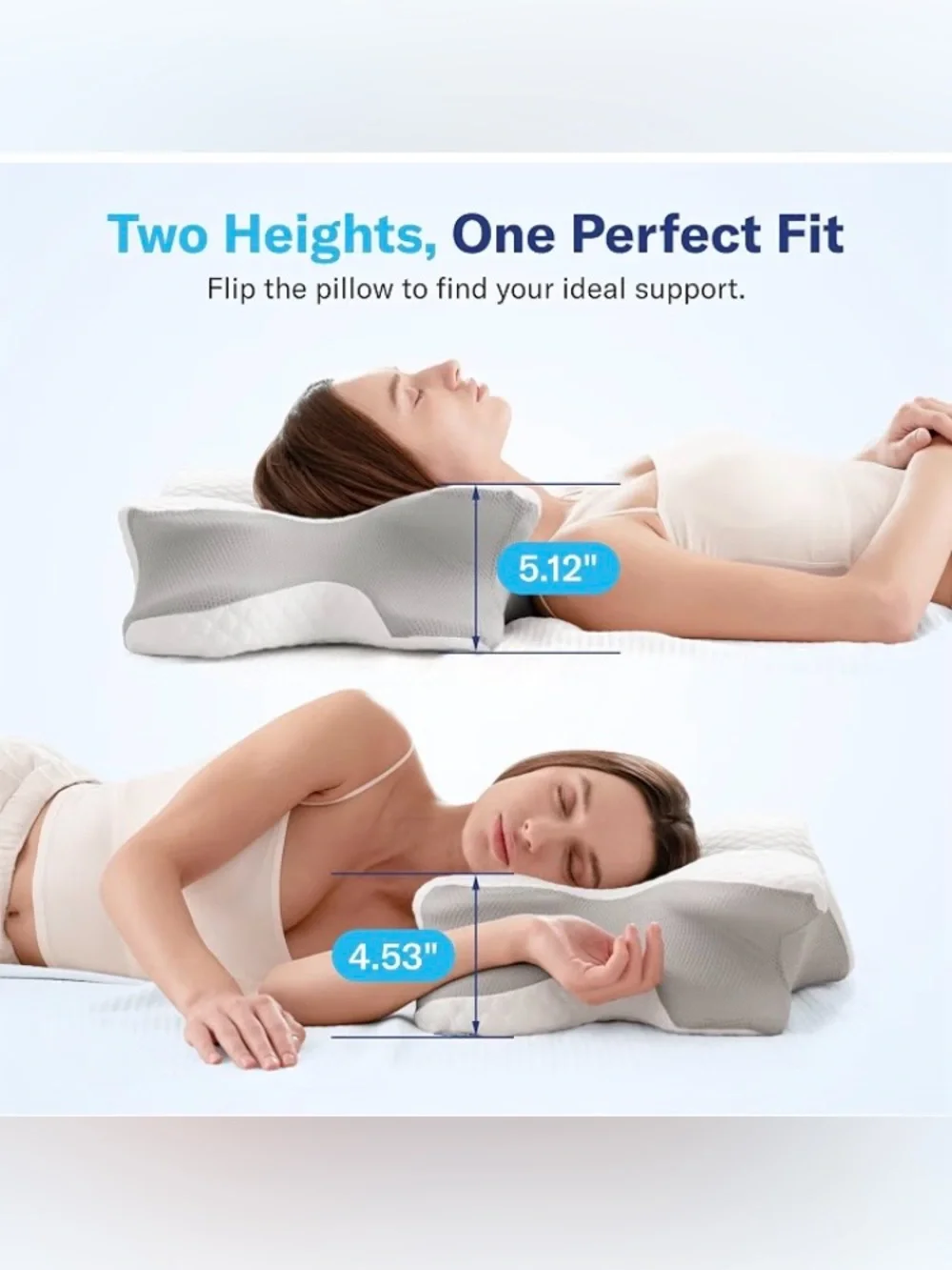 Alcedo Cervical Pillow for Cozy Sleep and Neck Pain Relief, White, Gray, SEALED
